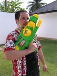 Polish guy alert.  Doesn't know it's just a water gun.